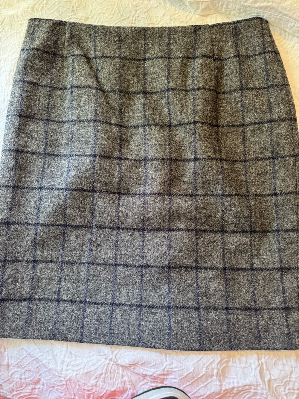 Boden British Tweed by Moon Wool Windowpane Pencil Skirt Gray Blue US 12 UK 16